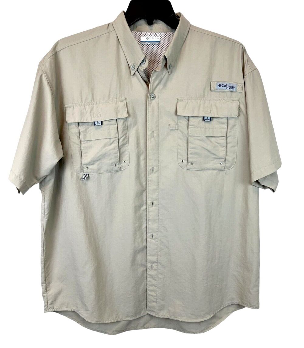 Columbia PFG Omni-Shade Men's Beige Vented Short Sleeve Shirt Size L Gorpcore